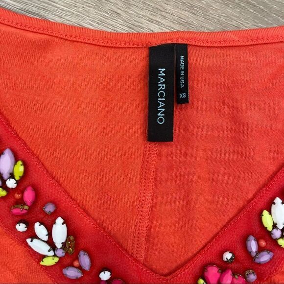 Marciano Red Embellished V-Neck Long Dolman sleeves top - Picture 4 of 7